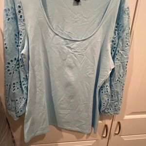 Brand new Boston Proper shirt long eyelet sleeve round to show jewelry  jewelry